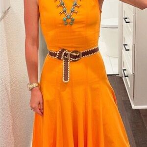 Zara Midi Swing dress in Orange NWT